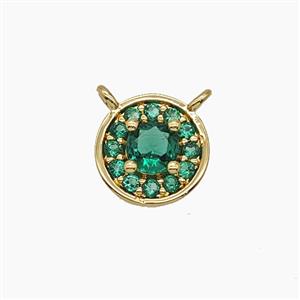 Copper Circle Pendant Pave Zirconia Green Crystal Glass 2loops Gold Plated, approx 8.5mm