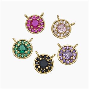 Copper Circle Pendant Pave Zirconia Crystal Glass 2loops Gold Plated Mixed, approx 8.5mm