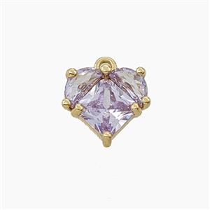 Copper Heart Pendant Pave Purple Crystal Glass Gold Plated, approx 11mm