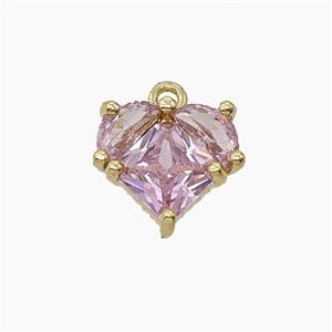Copper Heart Pendant Pave Pink Crystal Glass Gold Plated, approx 11mm