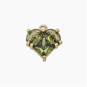 Copper Heart Pendant Pave Olive Crystal Glass Gold Plated, approx 11mm