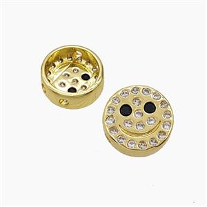 Copper Emoji Beads Pave Zirconia Smileface Button Gold Plated, approx 10mm