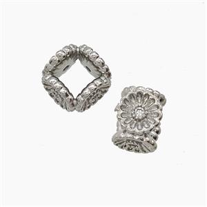 Copper Flower Beads Pave Zirconia Large Hole Platinum Plated, approx 8mm, 5mm hole