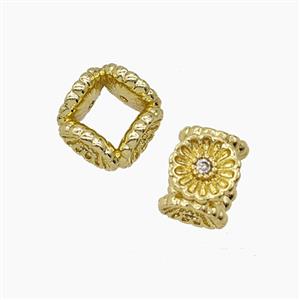Copper Flower Beads Pave Zirconia Large Hole Gold Plated, approx 8mm, 5mm hole