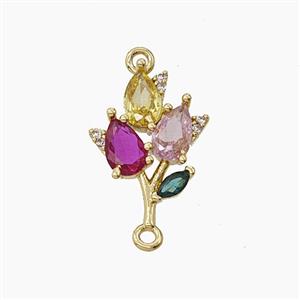 Copper Flower Connector Pave Zirconia Gold Plated, approx 12-16mm