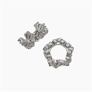 Copper Polygon Beads Pave Zirconia Large Hole Platinum Plated, approx 11mm, 5mm hole