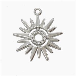 Copper Sun Pendant Pave Zirconia Platinum Plated, approx 19mm