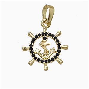 Copper Anchor And Shipwheel Pendant Pave Zirconia Gold Plated, approx 16mm