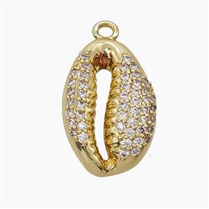 Copper Cowrie Shell Pendant Micropave Zirconia Gold Plated, approx 13-19mm