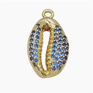 Copper Cowrie Shell Pendant Micropave Blue Zirconia Gold Plated, approx 13-19mm