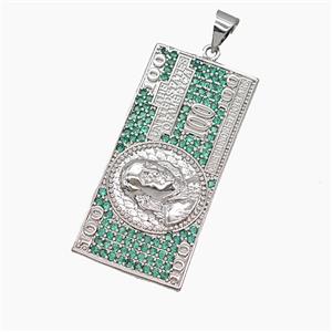 US Dollar Charms Copper Pendant Pave Green Zirconia Platinum Plated, approx 16-35mm