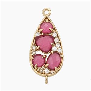 Copper Teardrop Connector Pave Pink Cateye Crystal Gold Plated, approx 12-23mm