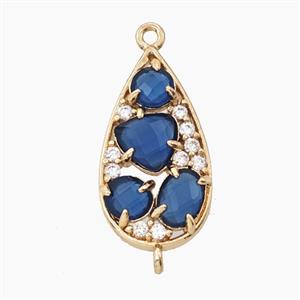 Copper Teardrop Connector Pave Blue Cateye Crystal Gold Plated, approx 12-23mm