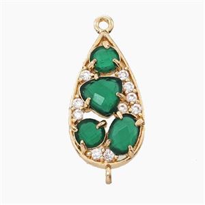 Copper Teardrop Connector Pave Green Cateye Crystal Gold Plated, approx 12-23mm