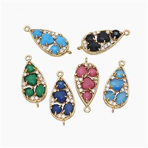 Copper Teardrop Connector Pave Cateye Crystal Gold Plated Mixed, approx 12-23mm