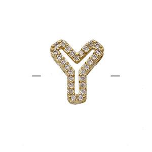 Copper Letter-Y Beads Pave Zirconia Gold Plated, approx 7-11mm