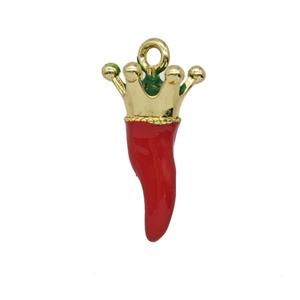 Copper Chili Pendant Red Enamel Crown Gold Plated, approx 9-17mm