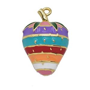 Copper Strawberry Pendant Multicolor Enamel Gold Plated, approx 13.5-19mm