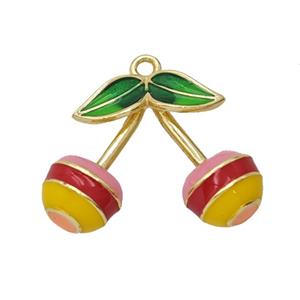Copper Cherry Pendant Multicolor Enamel Gold Plated, approx 16-21mm