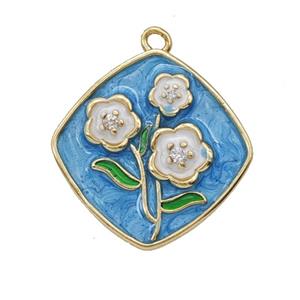 Copper Flower Pendant Enamel Gold Plated, approx 20mm
