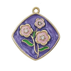Copper Flower Pendant Enamel Gold Plated, approx 20mm