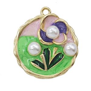 Copper Flower Pendant Pave Resin Enamel Gold Plated, approx 20mm