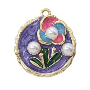 Copper Flower Pendant Pave Resin Enamel Gold Plated, approx 20mm