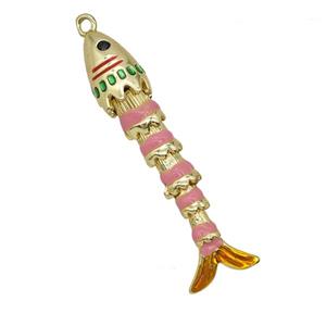 Copper Fish Pendant Pink Enamel Gold Plated, approx 8-40mm