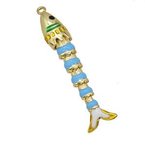 Copper Fish Pendant Blue Enamel Gold Plated, approx 8-40mm