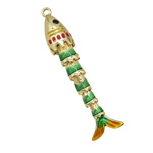Copper Fish Pendant Green Painted Gold Plated, approx 8-40mm