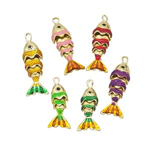 Copper Fish Pendant Painted Gold Plated Mixed, approx 7-18mm