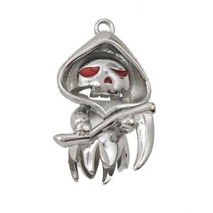 Halloween Gothic Grim Reaper Death Charms Copper Pendant Red Enamel Platinum Plated, approx 13-20mm