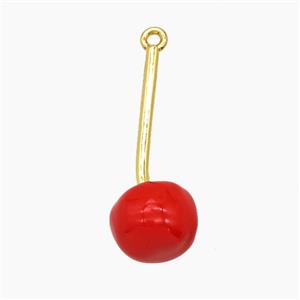 Copper Cherry Pendant Red Enamel Gold Plated, approx 10-27mm