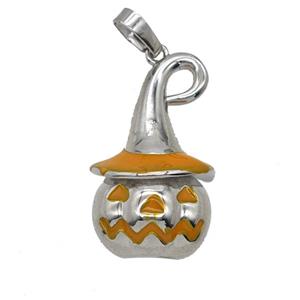 Halloween Pumpkin Charms Copper Pendant Orange Enamel Platinum Plated, approx 14-25mm