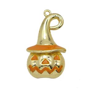 Halloween Pumpkin Charms Copper Pendant Orange Enamel Gold Plated, approx 14-25mm