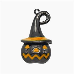 Halloween Pumpkin Charms Copper Pendant Orange Enamel Black Plated, approx 14-25mm