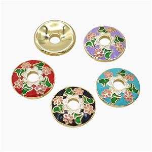 Copper Beadcaps Enamel Flower Gold Plated Mixed, approx 15mm