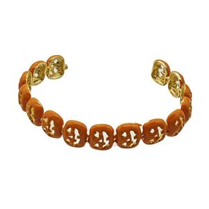 Halloween Jack-O-Lantern Charms Copper Bangle Orange Enamel Gold Plated, approx 11mm, 55-60mm dia