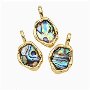Copper Slice Pendant Pave Abalone Shell 18K Gold Plated, approx 13-15mm