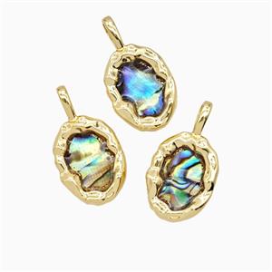 Copper Slice Pendant Pave Abalone Shell 18K Gold Plated, approx 12-16mm