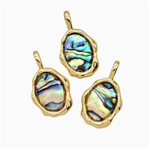 Copper Slice Pendant Pave Abalone Shell 18K Gold Plated, approx 13-16mm