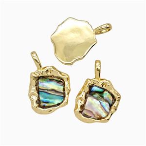 Copper Slice Pendant Pave Abalone Shell 18K Gold Plated, approx 14-16mm