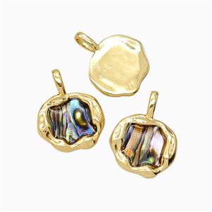 Copper Slice Pendant Pave Abalone Shell 18K Gold Plated, approx 13-15mm