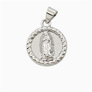 Copper Virgin Mary Pendant Platinum Plated, approx 15mm