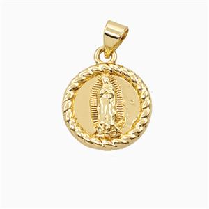 Copper Virgin Mary Pendant 18K Gold Plated, approx 15mm
