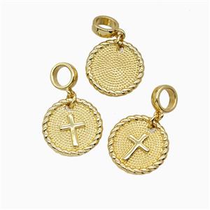 Copper Cross Pendant 18K Gold Plated, approx 15mm, 7mm dia