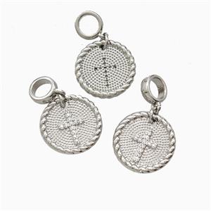 Copper Cross Pendant Pave Zirconia Platinum Plated, approx 15mm, 7mm dia