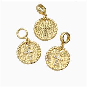 Copper Cross Pendant Pave Zirconia 18K Gold Plated, approx 15mm, 7mm dia