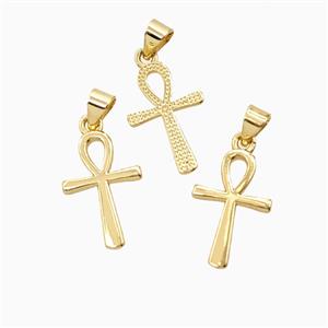 Copper Ankh Cross Pendant 18K Gold Plated, approx 12-18mm
