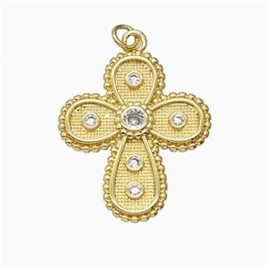 Copper Cross Pendant Pave Zirconia 18K Gold Plated, approx 25-30mm
